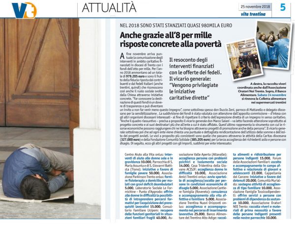 Trento: con l’8xmille risposte concrete alla carità